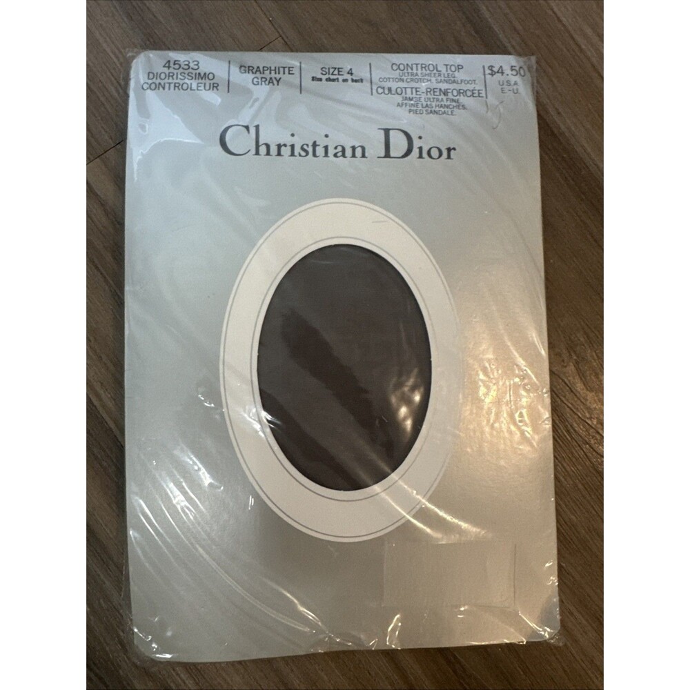 CHRISTIAN DIOR Control Top PANTYHOSE 4 Graphite Gray Hosiery 4533 DIORISSIMO